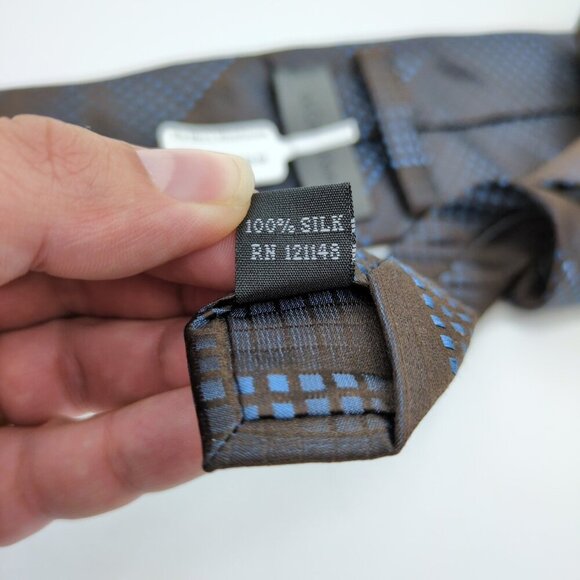 Calvin Klein CK 100% Silk Blue and Brown Checkered Tie Men's Fancy Work Career - Picture 7 of 8